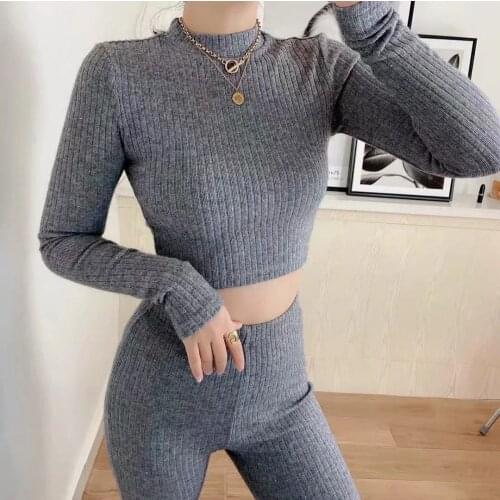 Adogirl Two Piece Set Women Tracksuit Casual Long Sleeve Sweatshirts + Flare Pants Autumn Winter Knitted Suit Solid Outfits