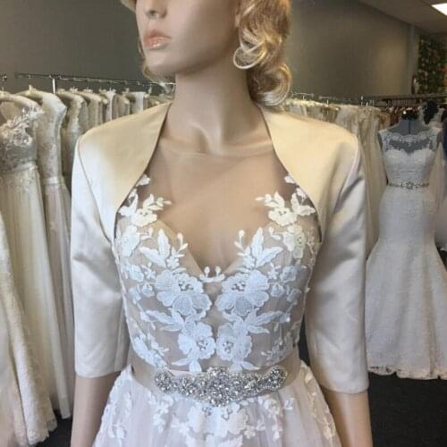 Wedding Accessories Champagne Bolero Women Satin Bridal Jacket Bridal Coat For Bride Half Sleeves Evening Dress Wear