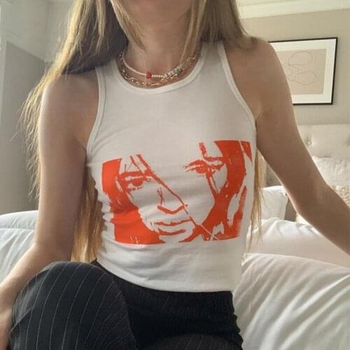 Portrait Graphic Print T-shirt 90s Vintage Harajuku Sleeveless Vest Crop Top Y2K Aesthetic Summer Slim Fit Tee Tops Streetwear