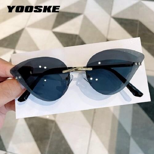 YOOSKE Rimless Cat Eye Women‘s Sunglasses Vintage Luxury Brand Designer Sun Glasses For Women UV400 Laides Black Eyewear Shades