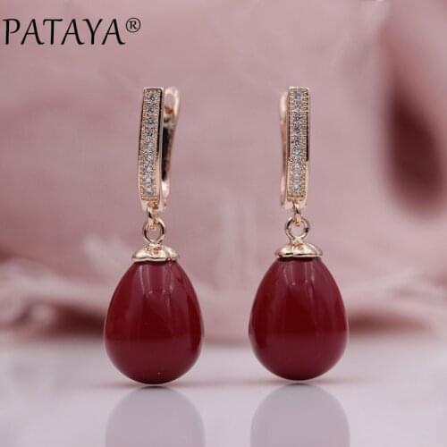 PATAYA New 585 Rose Gold Micro Wax Inlay Natural Zircon Faux Shell Pearls Multicolor Water Drop Long Earrings Women Fine jewelry