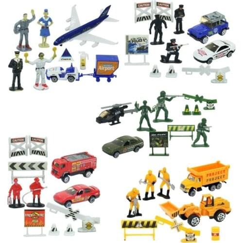 1:64 10'lu Accessorized Metal Car Sets