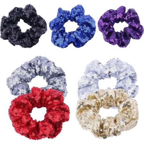 10Pcs/lot New Fashion Women Girls Solid Sequin Hair Bands Vintage Hair Scrunchies Girls Hair Tie Accessories Ponytail Holder