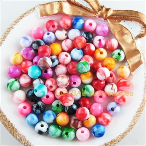 100 New Imitation Stone Round Charms Acrylic Spacer Beads Mixed Flower 8mm