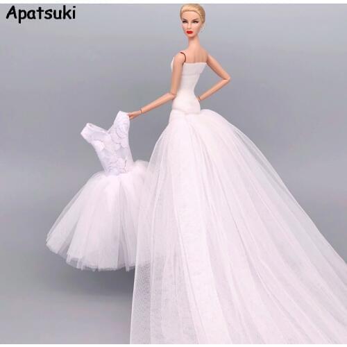 2pcs/lot Pure White Fashion Doll Dresses For Barbie Doll Outfits Clothes Ballet Dresses Party Gown 1/6 Doll Accessories