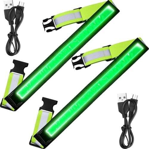 2 Pieces LED Reflective Belt USB Rechargeable Running Waist Belt Reflective Belt for Running Walking Cycling