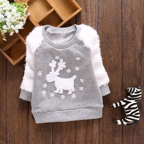 2019 Spring Baby Children Clothing Girls Casual cartoon Elk snowflake Pullover patchwork Cotton Long Sleeve T-shirt Tops C2345
