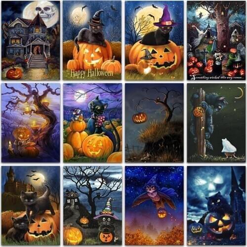 5D Diamond Painting Halloween animals Cat pumpkin Full Square&Round Diamond mosaic Diamond embroidery Cross stitch home decor