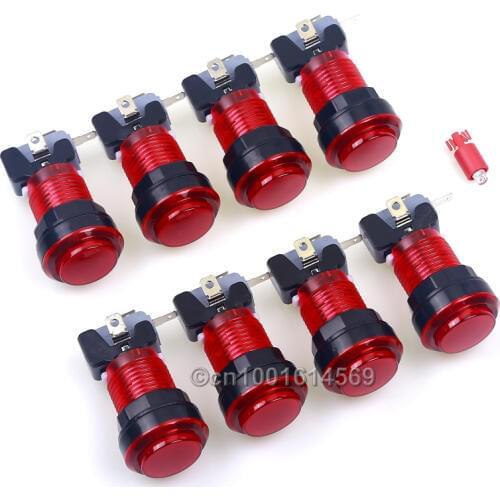 8pcs 30mm LED Arcade Button Transparent Illuminated Buttons with Micro Switch for Arcade Machine & Coin Operated Games Parts DIY