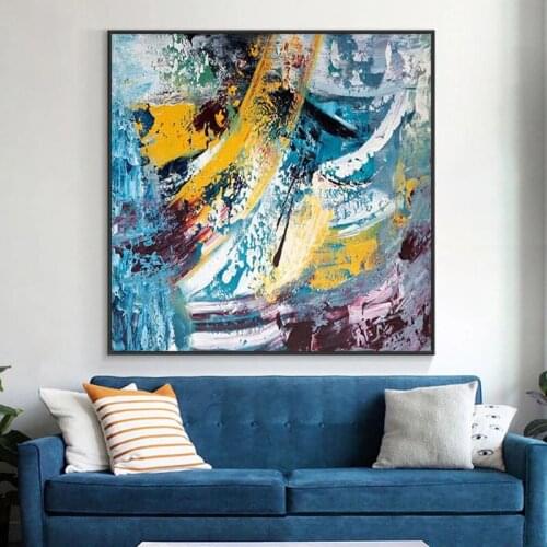 Abstract Blue Geometric Painting 100% Handmade Oil Painting Hand Made on Canvas Decorative Wall Art For Modern Home Decoration