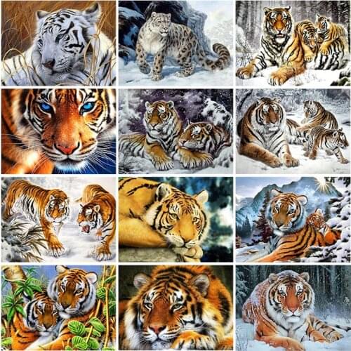 DIY 5D Diamond Painting Animal Cross Stitch Full Round Drill Mosaic Snow Tiger Diamond Embroidery Rhinestone Home Decor Art Gift