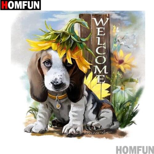 HOMFUN Full Square/Round Drill 5D DIY Diamond Painting "Flower and dog" 3D Diamond Embroidery Cross Stitch Home Decor A19904