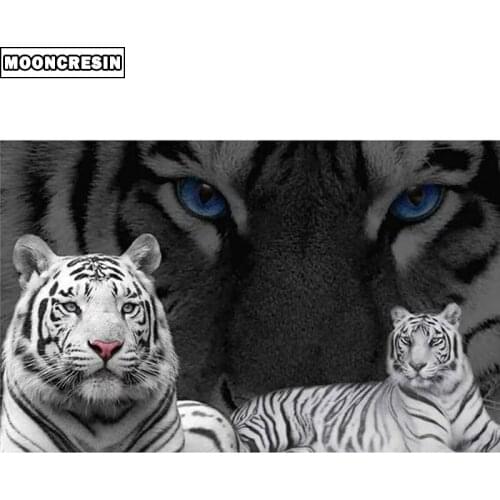 5D Diy Diamond Embroidery Animals Gift Diamond Mosaic White Tigers Diamond Painting Full Round Patterns Rhinestones Decor Home