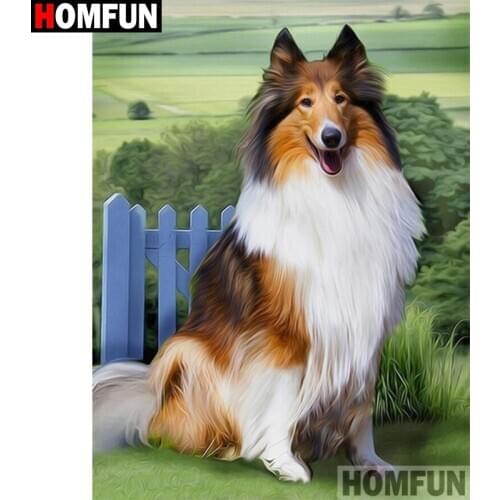 HOMFUN Diamond Painting "Dog animal landscape"Cross Stitch Custom Photo Diamond Embroidery Square Round Drill Home Decor A30251