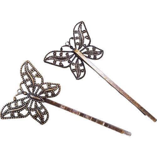 Antique Bronze 100piece Hair Pins with 20x30mm Butterfly Hairpins Jewelry Findings Hair accessories Wholesale HPF52