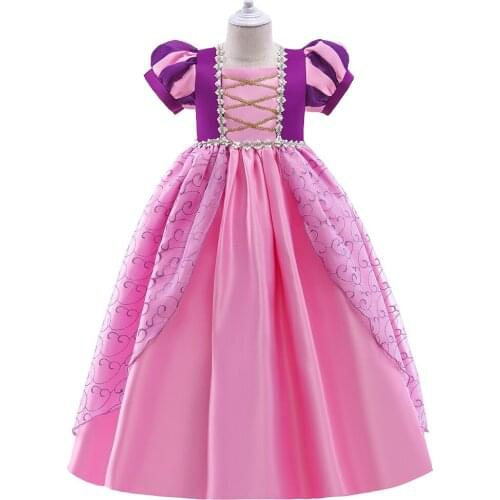 Ballgown Short Sleeves Girl Dress Party Elegant Purple Flower Long Tutu Formal Princess Baby Dresses 3-10 Years