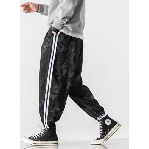 Striped Baggy Ice Silk Print Harem Pants 2021 Men Hip-hop Loose Sports Trousers Casual Streetwear Bloomers Sweatpants