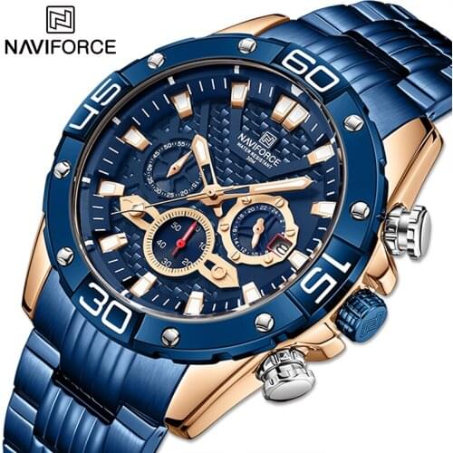 NAVIFORCE 2021 Luxury Watches Men Military Sport Chronograph Quartz Wristwatch Waterproof Steel Band Analog Multi-function Clock