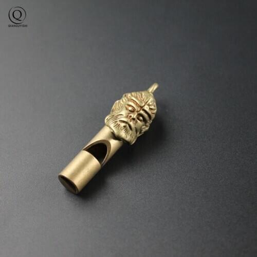 Pure Brass Outdoor Sun Wu Kong Whistle Keyring Hanging Jewelry Copper Training High Pitch Whistles Pendants Gifts Key Chain Ring