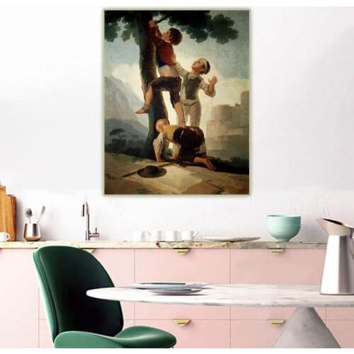 Citon Francisco Goya《Boys Climbing a Tree》Canvas Art Oil Painting Artwork Poster Picture Wall Background Decor Home Decoration