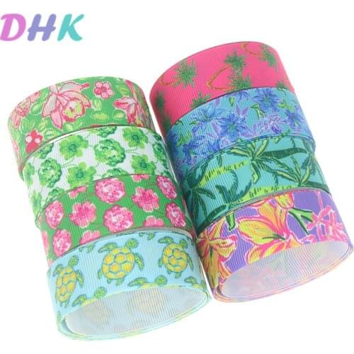 DHK 5yards flower leaf Printed Grosgrain Ribbon Accessory Hairbow Headwear Decoration DIY Wholesale OEM C1745