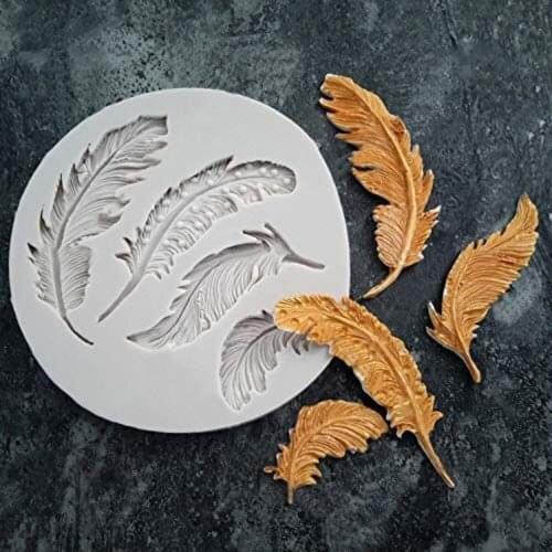 Feather shaped Sugar paste figures for silicone mold, food contact with suitable product