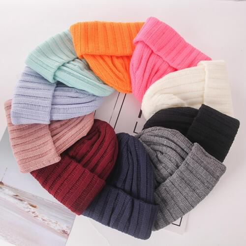 H7668 Children Pure Color Beanies Cap Autumn Winter Kids Knitted Wool Hat Boys Girls Ear Protection Thermal Korean Skullies Caps