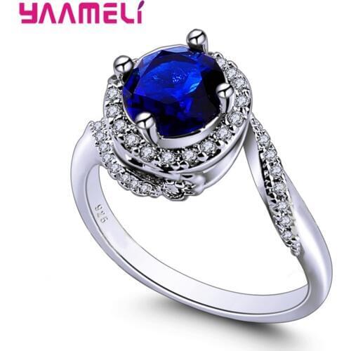 Women New Geometric Style Luxury Cubic Zirconia Fashion Rings 925 Sterling Silver Big Round Cubic Zirconia Jewelry Accessory