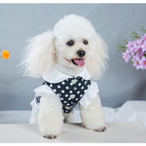 Summer Pet Clothes Dog Dot Clothing For Female Dogs Cotton Princess Dress Teddy Schnauzer Pet Dress Black Polka