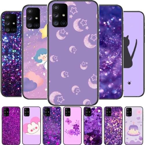 Fashion Purple stars Shiny Phone Case Hull For Samsung Galaxy A50 A51 A71 A70 A52 A40 A30 A31 A80 A20E 5G S Black Shell Art Cel