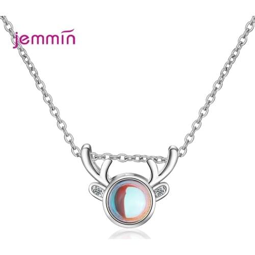 Ins Hot Moonstone Deer Pendant Necklaces For Women Girls Birthday Gift 925 Sterling Silver Fine Jewelry Short Clavicle Chain