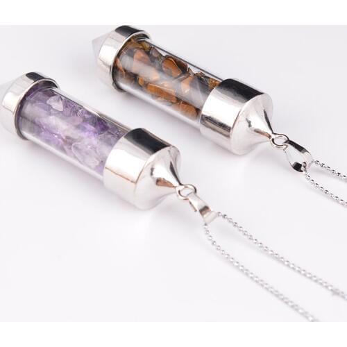 New Arrival 7 Chakra Wishing Bottle Pendulum Natural Chip Stone Pendant Necklace for Women Men Divination Healing D514