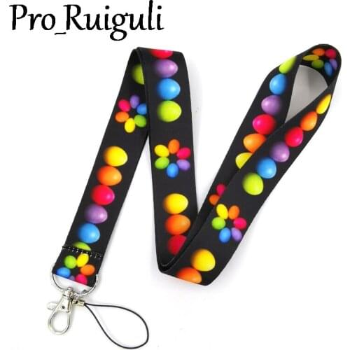 Easter Colorful Eggs Lanyard Keys Phone Holder Funny Neck Strap With Keyring ID Card DIY Animal webbings ribbons Hang Rope