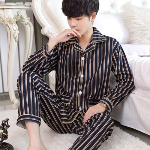 Mens Pajama Set Autumn Winter Warm Man Pajamas Set Simple Sleepwear Long Sleeve Cotton Pajamas for Men Top Pant Leisure Outwear
