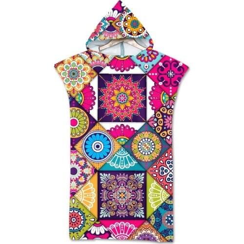 Mandala Pattern Microfiber Printed Hooded Beach Towel For Adults Quick Dry Swimming Poncho Bath Towel With Cloak Bathrobe