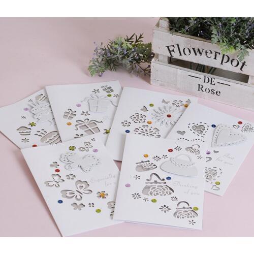 Creative Laser Cut Gift Card,Glitter Butterfly/Gift Box/Birthday Cake/Flower/Handbag/Heart/Handmde Greeting Cards