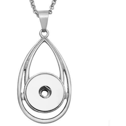 Ginger Snap Button Jewelry 18mm Water Drop Pendant with Stainless Steel Chain Free Shipping