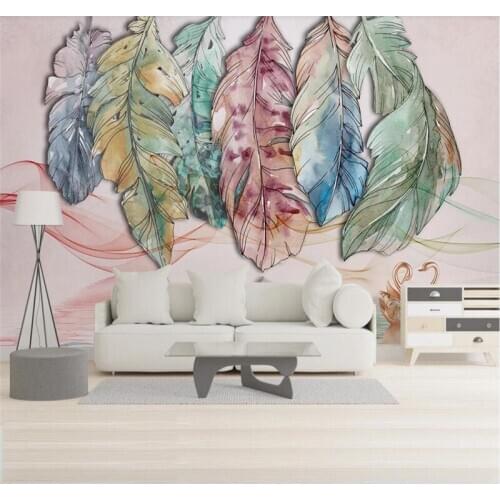 Custom 3D wallpaper simple abstract watercolor feather line swan art background wall high-grade waterproof material