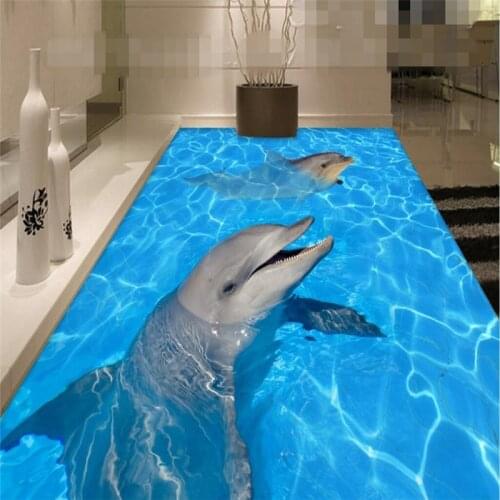 Beibehang Custom photo floor painting wear thick PVC dolphin water 3D floor painting stickers,papel de parede wallpaper