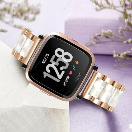Correa Resin Stainless Steel for Fitbit Watch Band Strap Bracelet Compatible for Fitbit Versa/Versa 2/Versa Lite/Versa 3