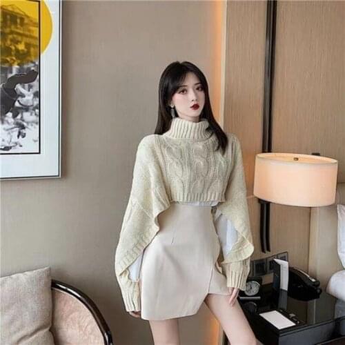 2021 autumn and winter fashion new temperament hedging shawl womens high neck long sleeve solid color pullover knitted sweater