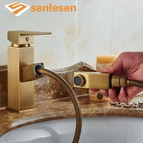 Senlesen Bathroom Sink Faucet Pull Out Sprayer Nozzle Hot and Cold Water Mixer Tap Single Handle Brass Para Basin Washing