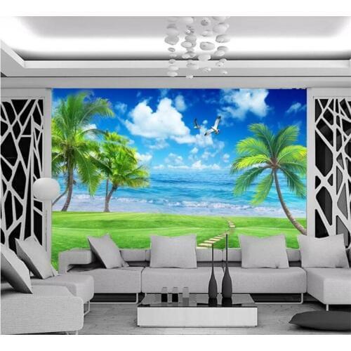 Modern Simple Seaside Landscape Palm Beach Photo Wallpaper Living Room Bedside Backdrop Wall Mural Papel De Parede 3D Paisagem
