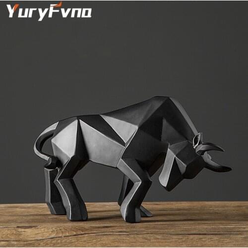 YuryFvna Resin Bull Statue Bison Sculpture Decoration Abstract Animal Figurine Room Desk Home Decoration Gift
