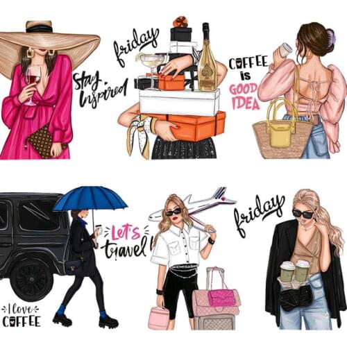 Fashion Girl Iron-On Patches For Clothing DIY Washable Woman T-Shirts Heat Transfer Thermal Applique Pink Queen Sticker Clothes