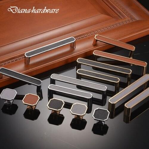 Octagon Leather Cabinet Handles and Knobs European Drawer Pulls Cabinet Door Knob Shoes Furniture Handle Decoration Hardward
