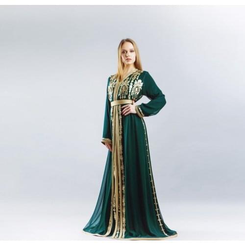 Green Elegant Moroccan Caftan Evening Dress A-Line Special Occasion Saudi Arabia Summer Dress Prom Dress With Applique Plus Size