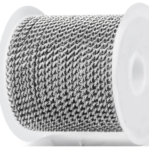 1M Width 3mm Curb Cuban Link Chain Necklace For Men Women Punk Stainless Steel Chain DIY Jewelry Making Material Bracelet Crafts