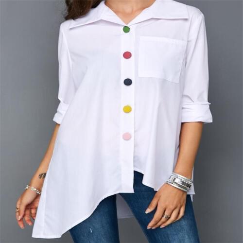 Long Blouse Women 2019 Casual Irregular Hem Full Long Sleeve Drop Shoulder Loose Cotton White Tops Shirts HC090