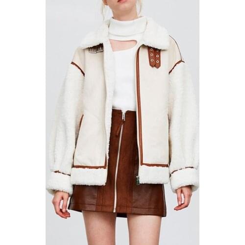 New Winter Women Thick Vintage Splice Suede Jacket Coat Loose Warm Lambswool Biker Outwear Female Oversize Faux Leather Overcoat